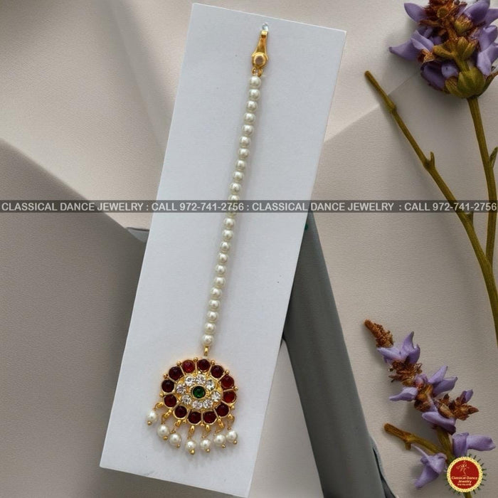 Classical Dance Jewelry Pearls OVAL Tikka Kemp temple Indian jewelry | Bharatnatyam, Kuchipudi, Engagement, Weddings, Birthdays | Classical Dance Jewelry