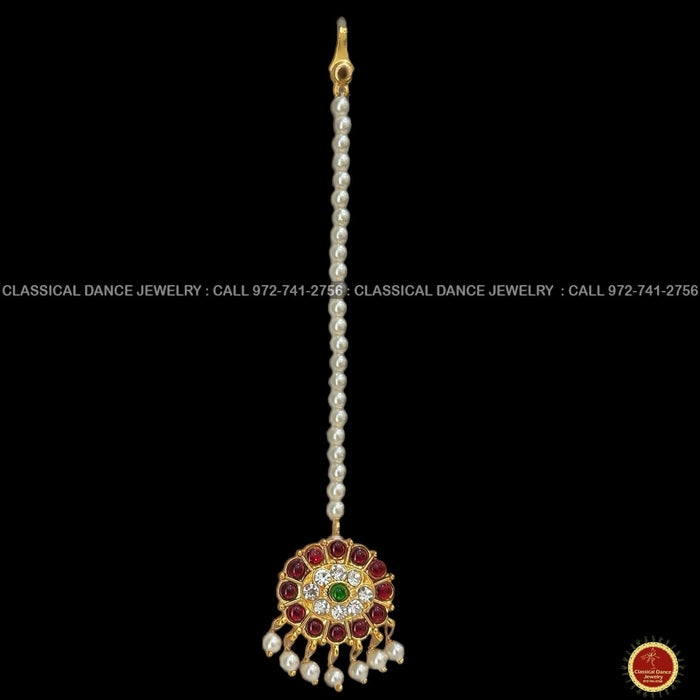 Classical Dance Jewelry Pearls OVAL Tikka Kemp temple Indian jewelry | Bharatnatyam, Kuchipudi, Engagement, Weddings, Birthdays | Classical Dance Jewelry