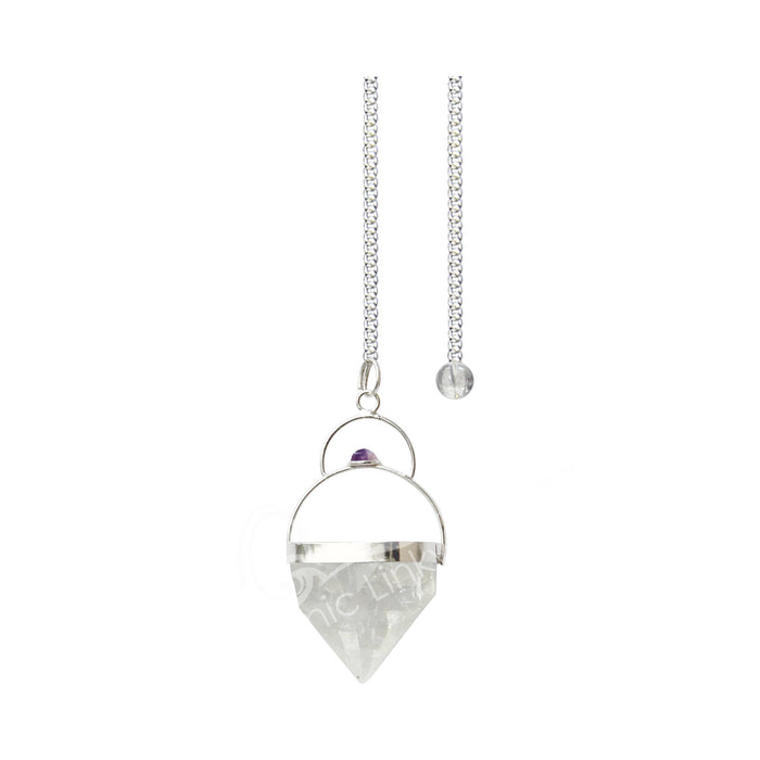 PENDULUM POINT APOPHYLLITE SILVER CHAIN WITH GARNET 8.5-9"L