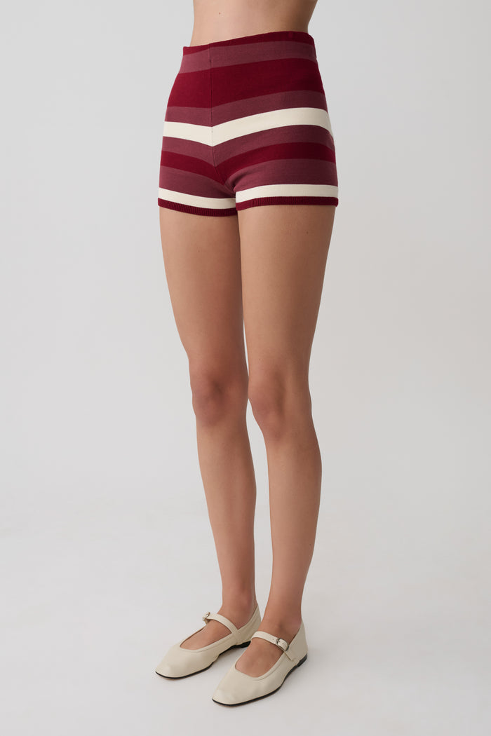 Philly Stripe Knit Short - Burgundy/Cream