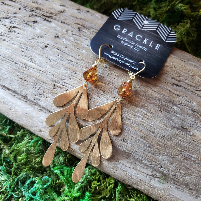 Phoenix Feather Brass Earrings