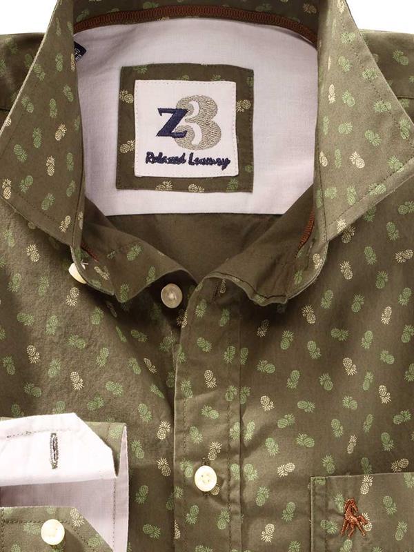 Pine Green Printed Full sleeve single cuff   Cotton Shirt