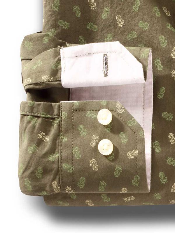 Pine Green Printed Full sleeve single cuff   Cotton Shirt