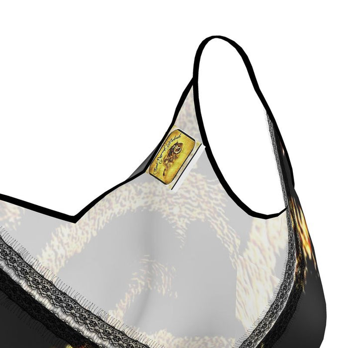 Primal Elegance: Golden Leopard Abstract Lace Trim Cami