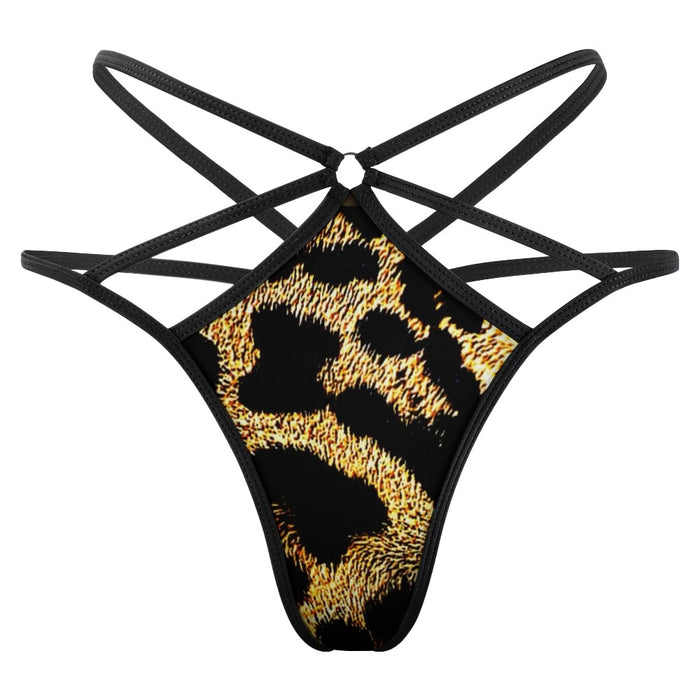 Primal Elegance: Golden Leopard Abstract T-back Thong
