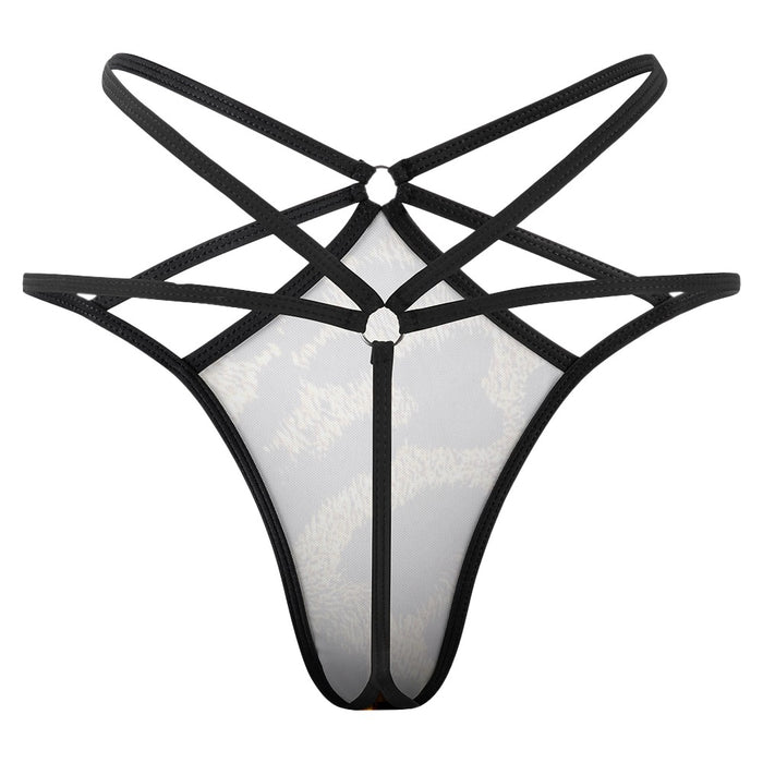 Primal Elegance: Golden Leopard Abstract T-back Thong
