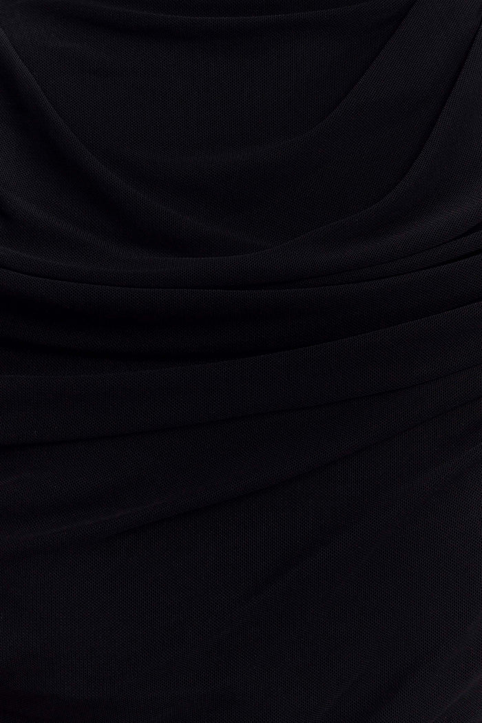 Pruedance Slinky Draped Top With Mesh Overlay - Black
