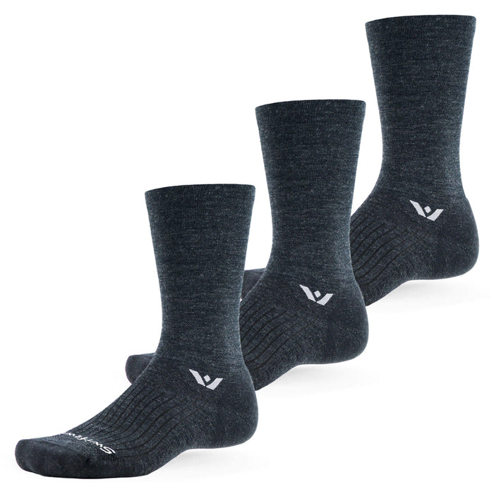 Three pairs of Pursuit Crew socks in coal gray
