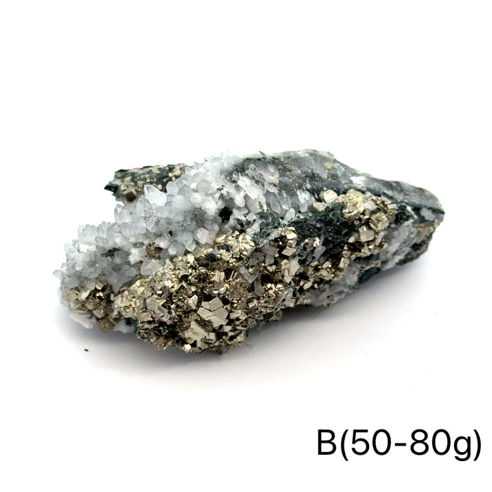 One (50-80g) Pyrite in Quartz Gemstone Cluster / B