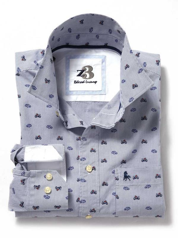 Racing Navy Printed Blended Shirt