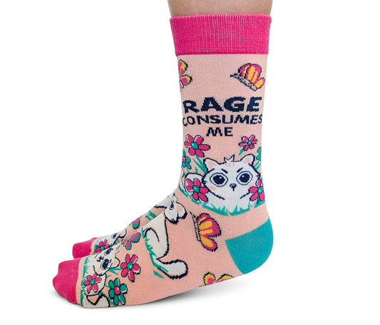 FUNNY CUTE CAT MEME RAGE PINK PATTERN SOCKS WOMEN UPTOWN SOX