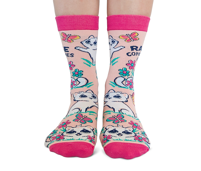 FUNNY CUTE CAT MEME RAGE PINK PATTERN SOCKS WOMEN UPTOWN SOX