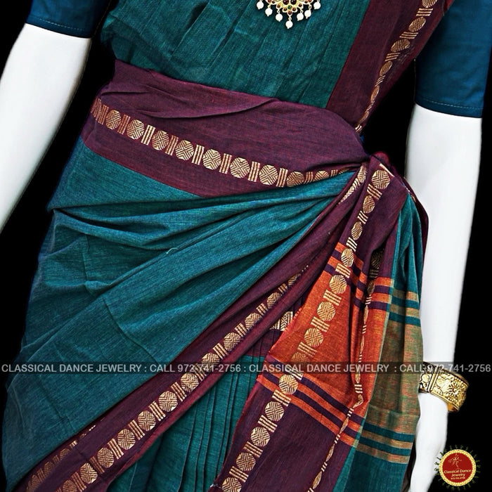 Classical Dance Jewelry Rama BLUE GREEN PURPLE Pre-stitched Practice Sari Blouse | Half Saree Kalakshethra Sari | Bharatnatyam Kuchipudi | Classical Dance Jewelry