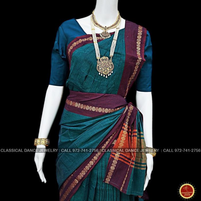 Classical Dance Jewelry Rama BLUE GREEN PURPLE Pre-stitched Practice Sari Blouse | Half Saree Kalakshethra Sari | Bharatnatyam Kuchipudi | Classical Dance Jewelry