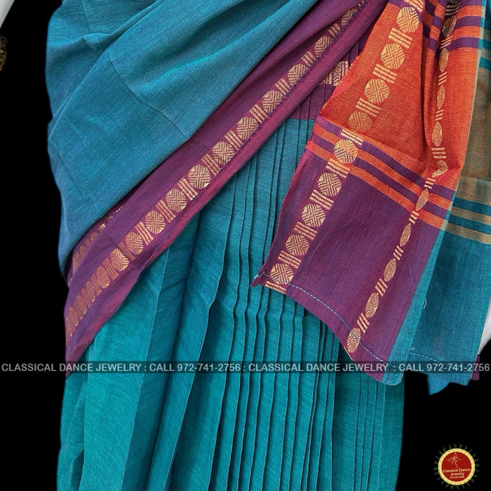 Classical Dance Jewelry Rama BLUE GREEN PURPLE Pre-stitched Practice Sari Blouse | Half Saree Kalakshethra Sari | Bharatnatyam Kuchipudi | Classical Dance Jewelry