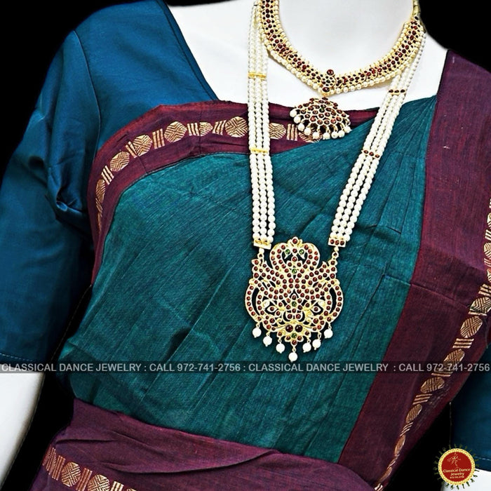 Classical Dance Jewelry Rama BLUE GREEN PURPLE Pre-stitched Practice Sari Blouse | Half Saree Kalakshethra Sari | Bharatnatyam Kuchipudi | Classical Dance Jewelry