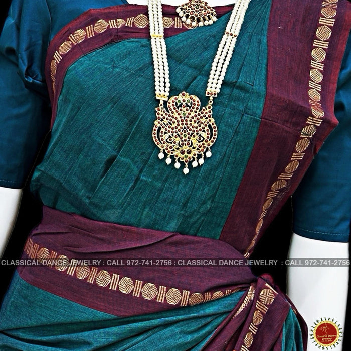 Classical Dance Jewelry Rama BLUE GREEN PURPLE Pre-stitched Practice Sari Blouse | Half Saree Kalakshethra Sari | Bharatnatyam Kuchipudi | Classical Dance Jewelry