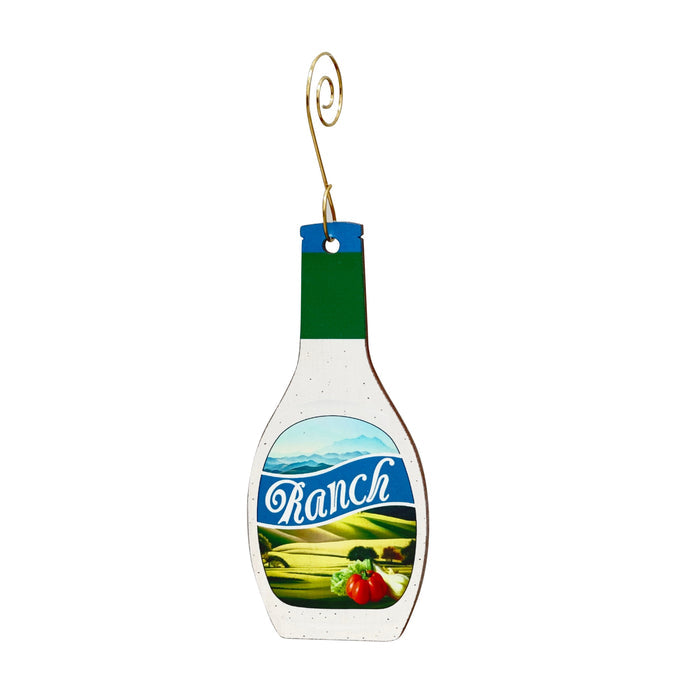Ranch dressing ornament — ranch bottle ornament in laser-cut wood, made in USA