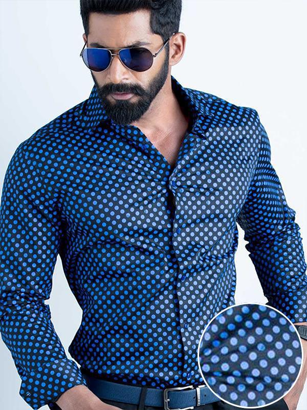 Razz Cobalt Printed Full Sleeve Single Cuff Slim Fit Party Wear Blended Shirt