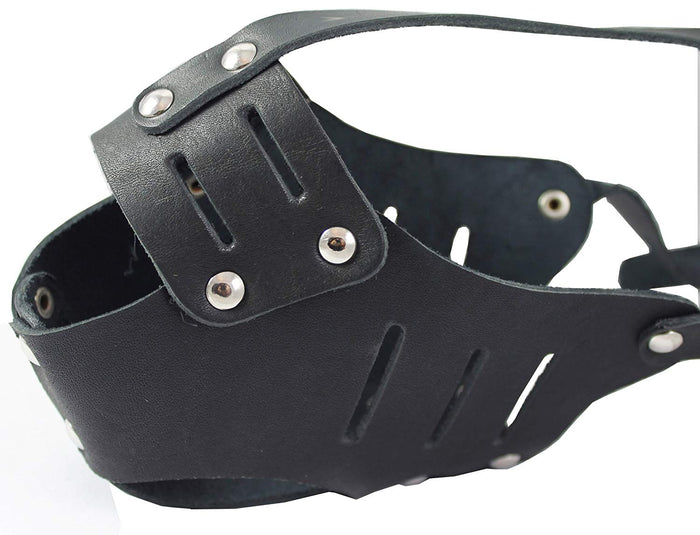Real Leather Cage Basket Secure Dog Muzzle #117 Black - Spaniel (Circumf 10.75", Snout Length 2.75")