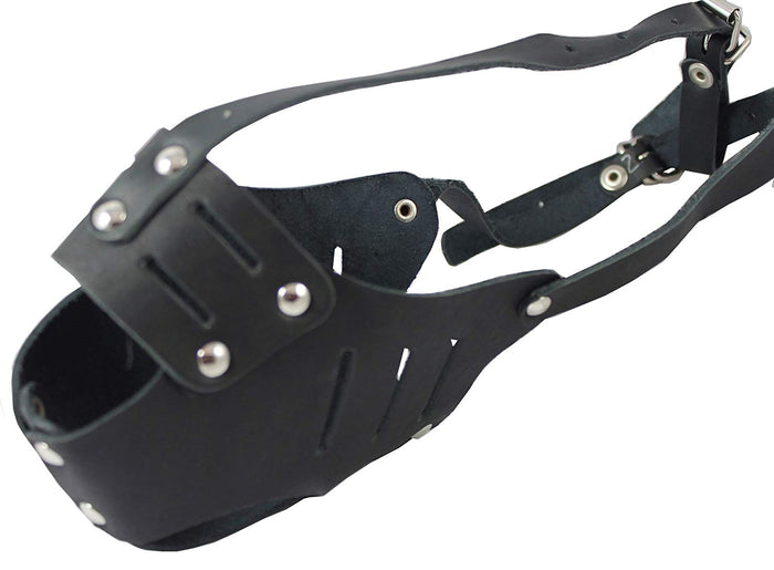 Real Leather Cage Basket Secure Dog Muzzle #117 Black - Spaniel (Circumf 10.75", Snout Length 2.75")
