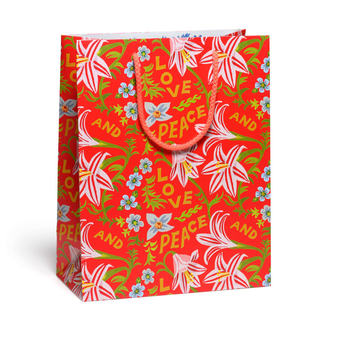 Red Cap Cards - Peace and Love Amaryllis gift bags: Large