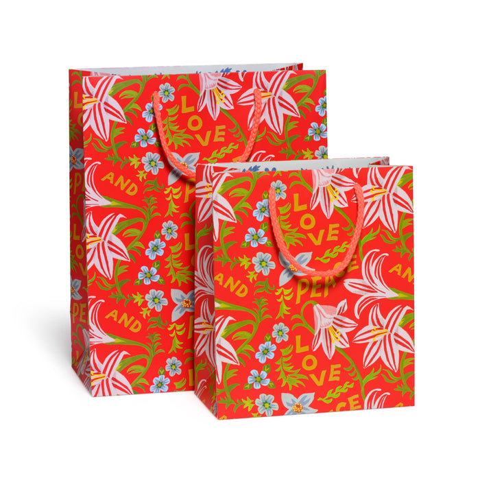Red Cap Cards - Peace and Love Amaryllis gift bags: Medium