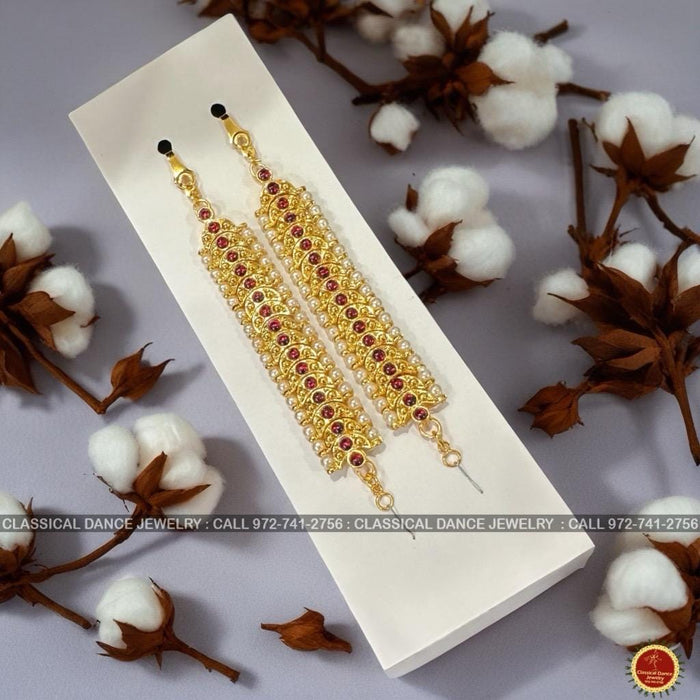 Classical Dance Jewelry Red Kemp temple Indian Jewelry Mattilu | Ear Chains | Bharatnatyam, Kuchipudi, Engagement, Weddings | Classical Dance Jewelry