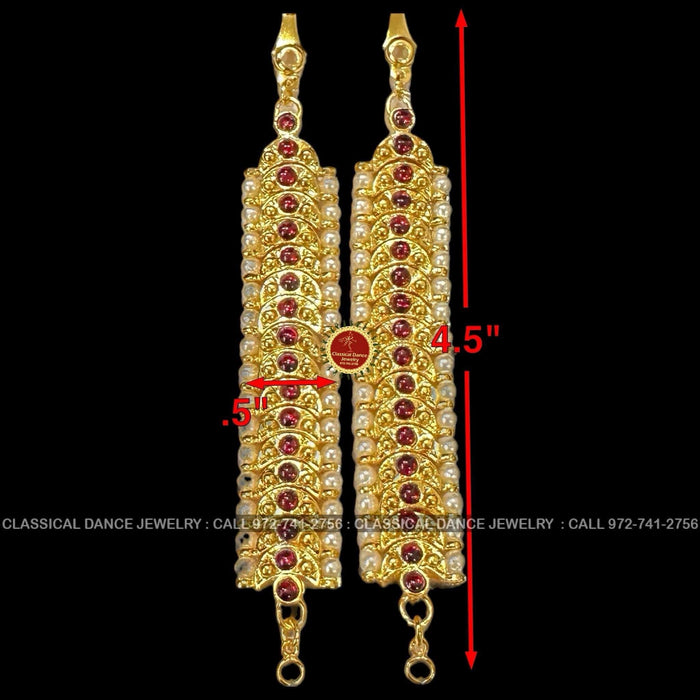 Classical Dance Jewelry Red Kemp temple Indian Jewelry Mattilu | Ear Chains | Bharatnatyam, Kuchipudi, Engagement, Weddings | Classical Dance Jewelry