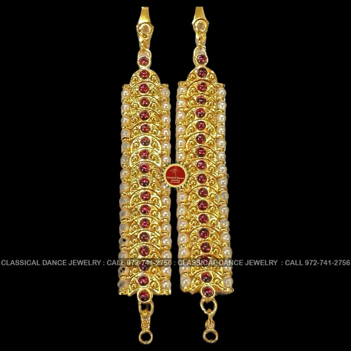 Classical Dance Jewelry Red Kemp temple Indian Jewelry Mattilu | Ear Chains | Bharatnatyam, Kuchipudi, Engagement, Weddings | Classical Dance Jewelry