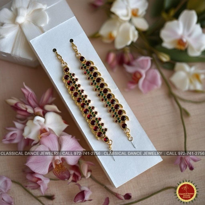 Classical Dance Jewelry Red Kempu Temple Indian Jewelry Traditional Mattilu | Ear Chains | Bharatnatyam Kuchipudi Engagement Wedding party | Classical Dance Jewelry