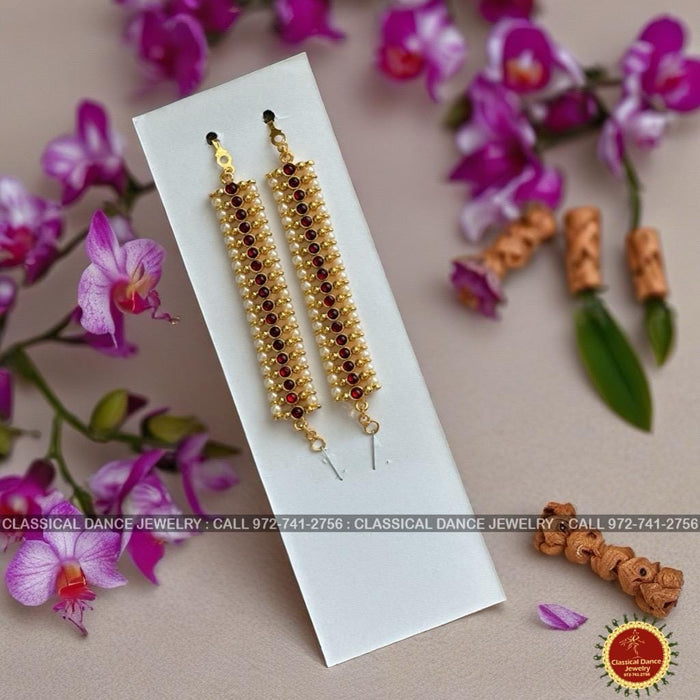 Classical Dance Jewelry Red Kempu Temple Indian Jewelry Traditional Mattilu | Ear Chains | Bharatnatyam Kuchipudi Engagement Wedding party | Classical Dance Jewelry