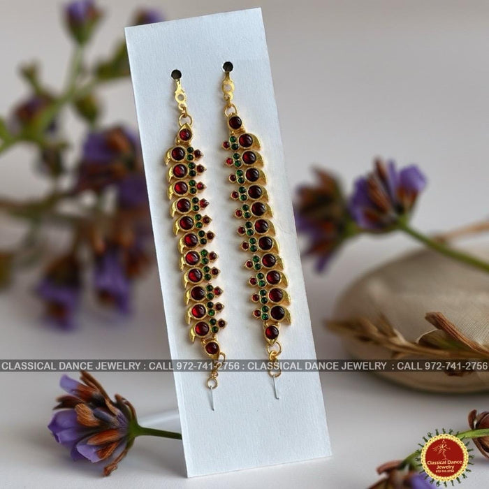 Classical Dance Jewelry Red Kempu Temple Indian Jewelry Traditional Mattilu | Ear Chains | Bharatnatyam Kuchipudi Engagement Wedding party | Classical Dance Jewelry