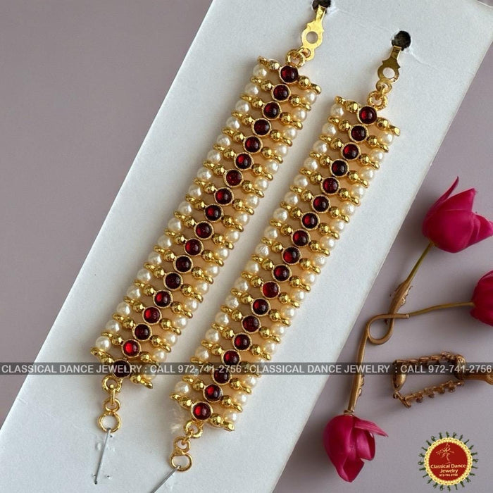 Classical Dance Jewelry Red Kempu Temple Indian Jewelry Traditional Mattilu | Ear Chains | Bharatnatyam Kuchipudi Engagement Wedding party | Classical Dance Jewelry