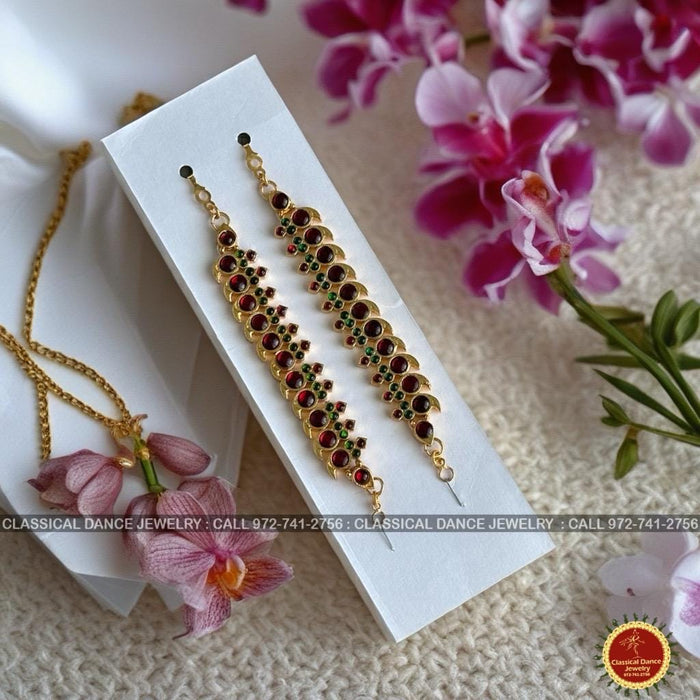 Classical Dance Jewelry Red Kempu Temple Indian Jewelry Traditional Mattilu | Ear Chains | Bharatnatyam Kuchipudi Engagement Wedding party | Classical Dance Jewelry
