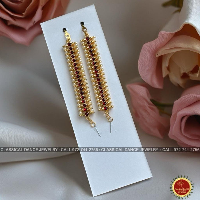 Classical Dance Jewelry Red Kempu Temple Indian Jewelry Traditional Mattilu | Ear Chains | Bharatnatyam Kuchipudi Engagement Wedding party | Classical Dance Jewelry