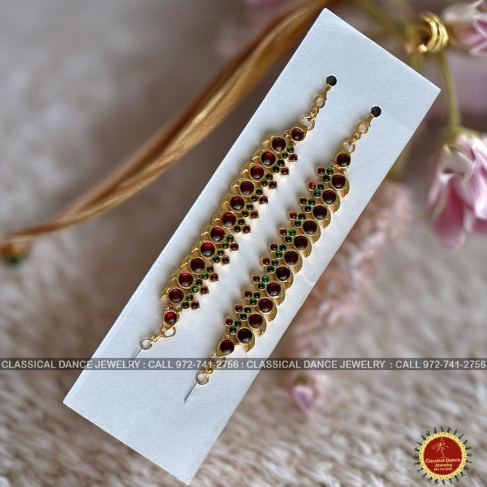 Classical Dance Jewelry Red Kempu Temple Indian Jewelry Traditional Mattilu | Ear Chains | Bharatnatyam Kuchipudi Engagement Wedding party | Classical Dance Jewelry