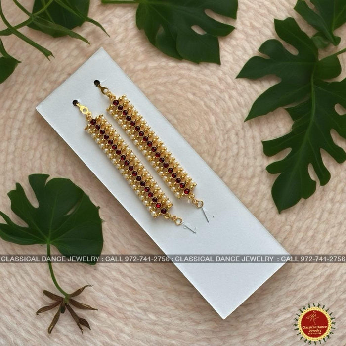 Classical Dance Jewelry Red Kempu Temple Indian Jewelry Traditional Mattilu | Ear Chains | Bharatnatyam Kuchipudi Engagement Wedding party | Classical Dance Jewelry