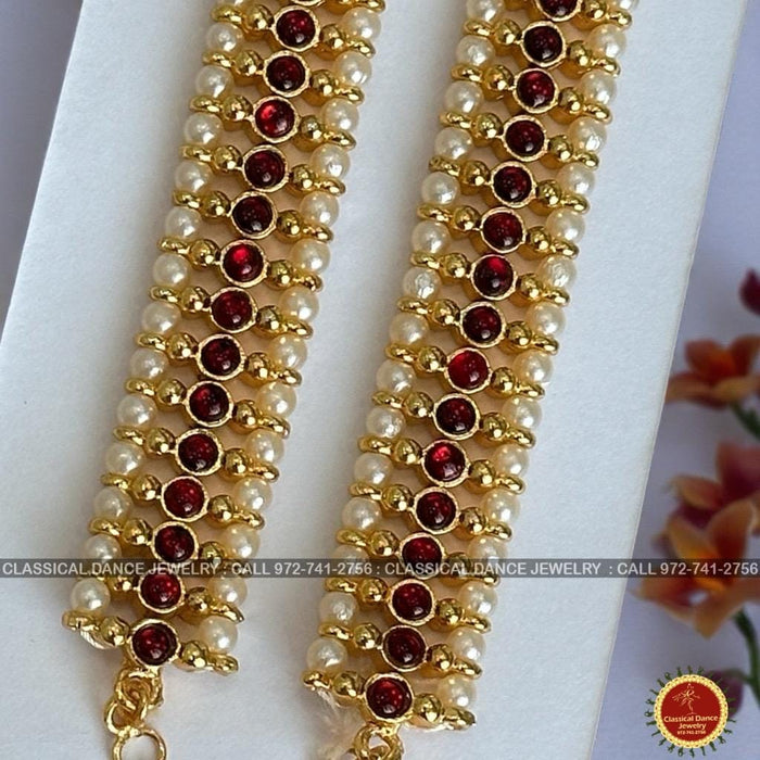 Classical Dance Jewelry Red Kempu Temple Indian Jewelry Traditional Mattilu | Ear Chains | Bharatnatyam Kuchipudi Engagement Wedding party | Classical Dance Jewelry