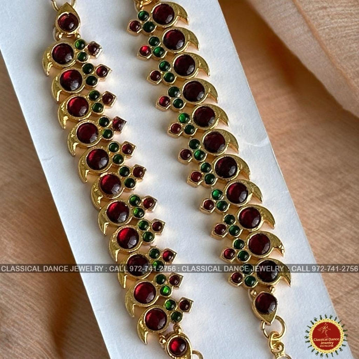 Classical Dance Jewelry Red Kempu Temple Indian Jewelry Traditional Mattilu | Ear Chains | Bharatnatyam Kuchipudi Engagement Wedding party | Classical Dance Jewelry