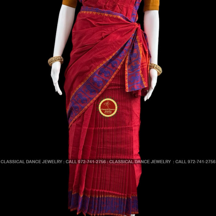 Classical Dance Jewelry RED Pre-stitched Practice Sari MUSTARD GOLD Blouse | Half Saree Kalakshethra Sari | Bharatnatyam Kuchipudi Folk | Classical Dance Jewelry