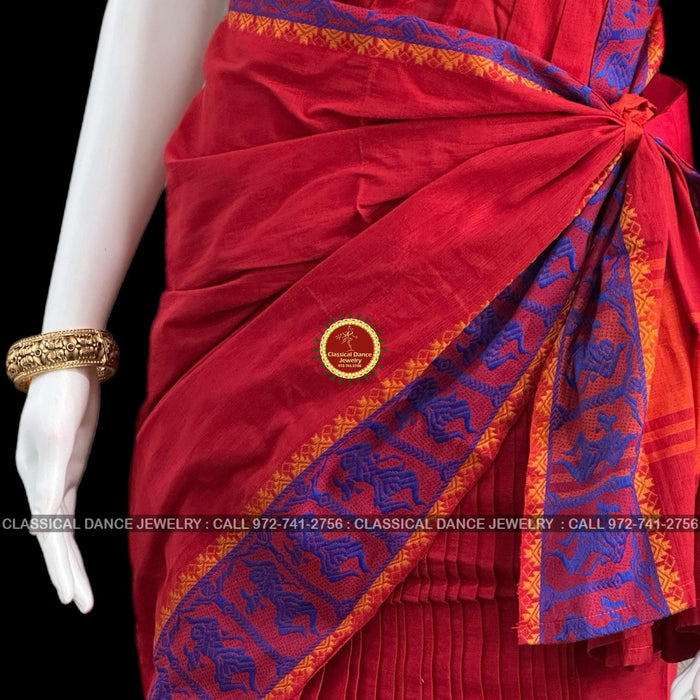 Classical Dance Jewelry RED Pre-stitched Practice Sari MUSTARD GOLD Blouse | Half Saree Kalakshethra Sari | Bharatnatyam Kuchipudi Folk | Classical Dance Jewelry
