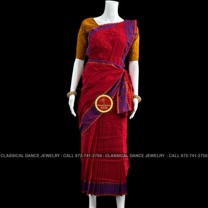 Classical Dance Jewelry RED Pre-stitched Practice Sari MUSTARD GOLD Blouse | Half Saree Kalakshethra Sari | Bharatnatyam Kuchipudi Folk | Classical Dance Jewelry