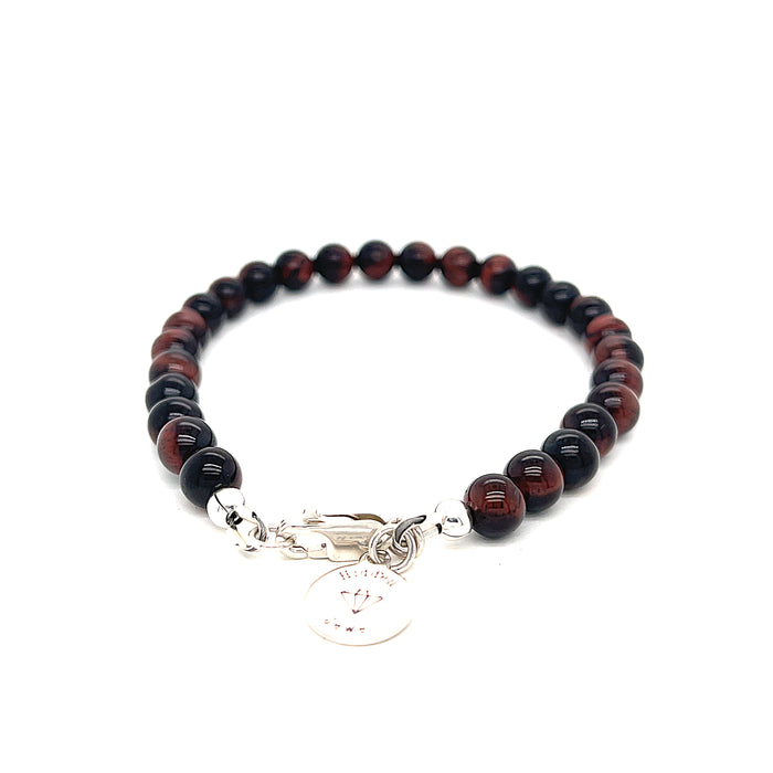 One  6.75'' (6mm) Red Tiger Eye gemstone bracelet w/ SS lobster Claw