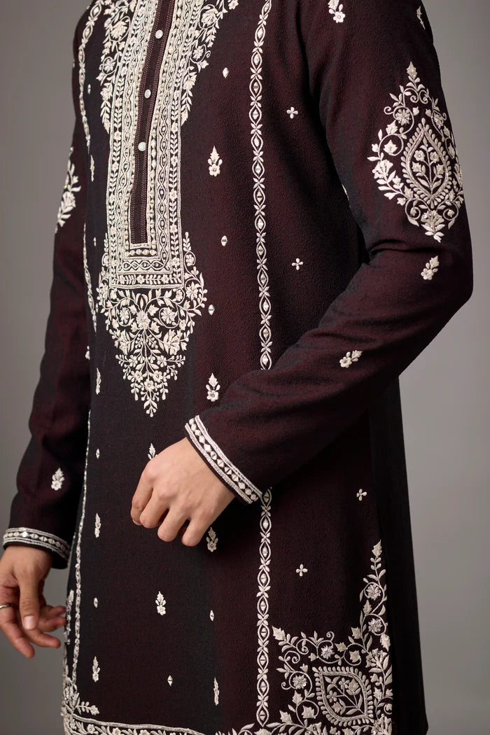 Regal Maroon Heritage Kurta Set for Men – Full Length View | Mahavir NX