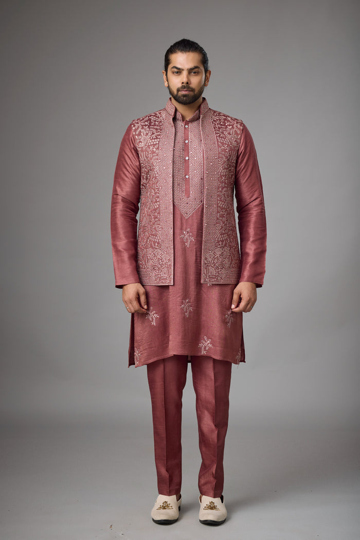 Regal Rosewood wedding jacket kurta set | Mahavir NX
