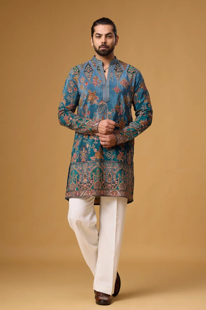 Floral Embroidered Kurta for Men – Wedding & Reception Wear | Mahavir NX