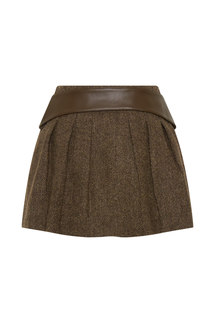 Romy Mini Skirt With Hardware - Herringbone