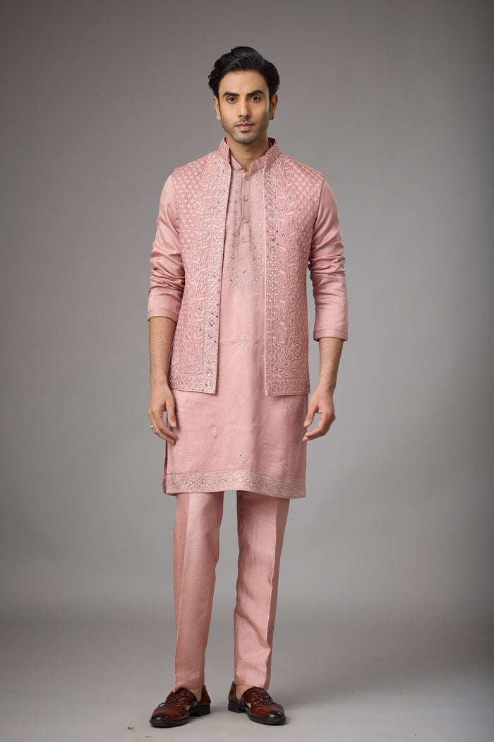 Rose Blush shimmer jacket kurta set | Mahavir NX