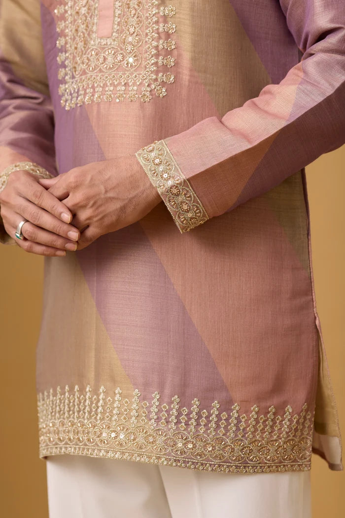 Rosé Heritage Geometric Kurta Set – Full Length View | Mahavir NX